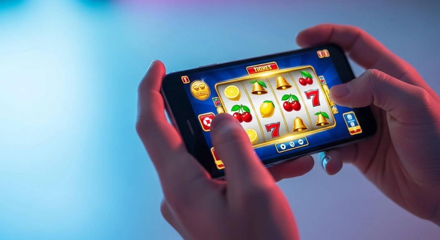 Игра в мобильные слоты со смартфона крупным планом